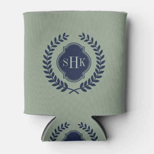 ネイビーブルーローレルリースクレストオンセージグリーン 缶クーラー (正面)