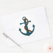ネイビーブルーロ航海のープといかりベビーシャワー ラウンドシール (封筒)