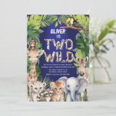 ネイビーブルーワイルドジャングルサファリ2歳の誕生日 招待状 (スタンド正面)