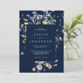 ネイビーブルーワイルドフラワーガーデン詳細結婚ズ 招待状 (スタンド正面)