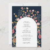 ネイビーブルーワイルドフラワーズアーチ結婚式招待状 招待状 (正面)