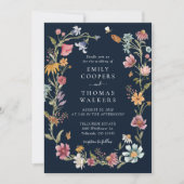 ネイビーブルーワイルドフラワーズ結婚式招待状 招待状 (正面)