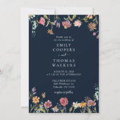 ネイビーブルーワイルドフラワーズ結婚式招待状 招待状 (正面)