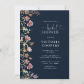 ネイビーブルーワイルドフラワーブライダルシャワー招待 セーブザデート (正面)