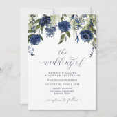 ネイビーブルーワイルドフラワーボタニッ結婚クス 招待状 (正面)