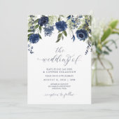 ネイビーブルーワイルドフラワーボタニッ結婚クス 招待状 (スタンド正面)