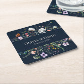 ネイビーブルーワイルドフラワーメドウ結婚ズ スクエアペーパーコースター (アングル)