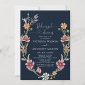 ネイビーブルーワイルドフラワーリハーサルディナー招待状 招待状 (正面)