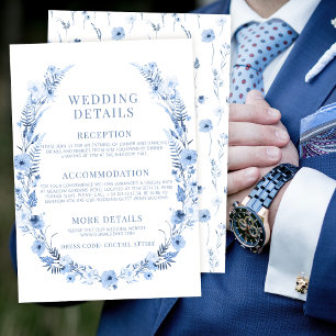 ネイビーブルーワイルドフラワーリース結婚の詳細カード エンクロージャーカード