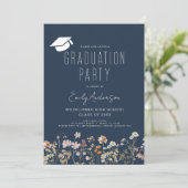 ネイビーブルーワイルドフラワー卒業パーティーボホ 招待状 (スタンド正面)