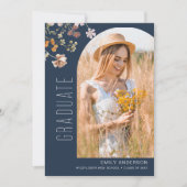 ネイビーブルーワイルドフラワー卒業写真発表会 案内状 (正面)