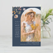 ネイビーブルーワイルドフラワー卒業写真発表会 案内状 (スタンド正面)