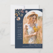 ネイビーブルーワイルドフラワー卒業写真発表会 案内状 (正面)