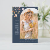 ネイビーブルーワイルドフラワー卒業写真発表会 案内状 (スタンド正面)