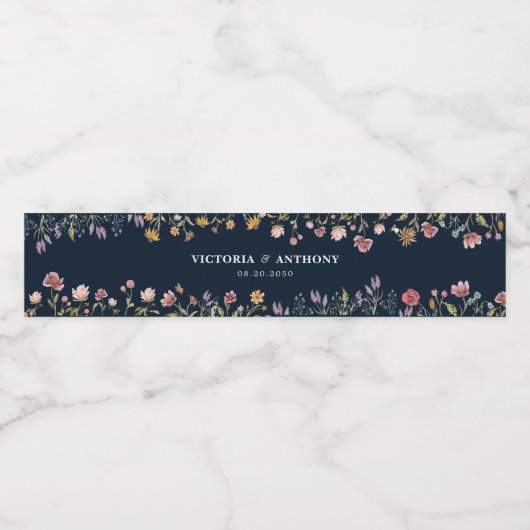 ネイビーブルーワイルドフラワー結婚ズのウォーターボトルラベル ペットボトルラベル (シングルラベル)