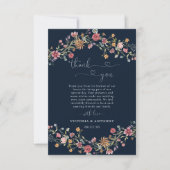 ネイビーブルーワイルドフラワー結婚ズサンキューカード サンキューカード (正面)