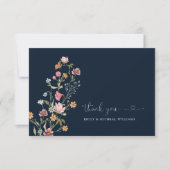ネイビーブルーワイルドフラワー結婚ズフラットサンキューカード サンキューカード (正面)