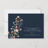 ネイビーブルーワイルドフラワー結婚ズフラットサンキューカード サンキューカード (裏面)