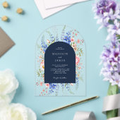 ネイビーブルーワイルドフラワー結婚フローラ アクリル招待状 (インサイチュ (ウェディング))