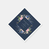 ネイビーブルーワイルドフラワー結婚フローラ スタンダードカクテルナプキン (角)