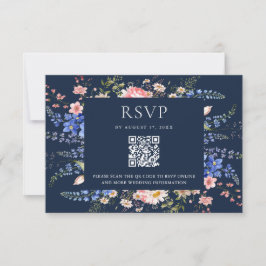ネイビーブルーワイルドフラワー結婚フローラ 出欠カード
