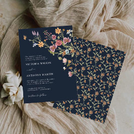 ネイビーブルーワイルドフラワー結婚式招待状 招待状