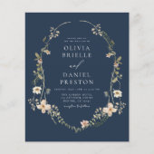 ネイビーブルーワイルドフラワーQRコード庭園の結婚式 チラシ (正面)