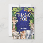 ネイビーブルーワイルドワンジャングル動物1歳 サンキューカード (正面)