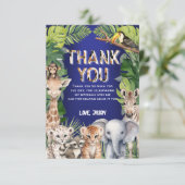 ネイビーブルーワイルドワンジャングル動物1歳 サンキューカード (スタンド正面)