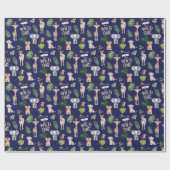 ネイビーブルーワイルドワン、ジャングル動物1歳の誕生日 ラッピングペーパー (フラット)