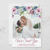 ネイビーブルーワイン結婚フローラ発表 招待状 (正面)