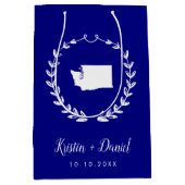 ネイビーブルーワシントンマップ結婚ズウェルカムスワッグ ミディアムペーパーバッグ (正面)