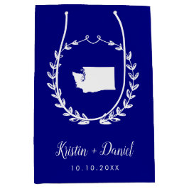 ネイビーブルーワシントンマップ結婚ズウェルカムスワッグ ミディアムペーパーバッグ