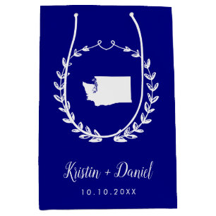 ネイビーブルーワシントンマップ結婚ズウェルカムスワッグ ミディアムペーパーバッグ