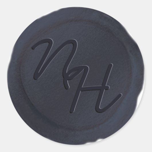 ネイビーブルーワックスシールイニシャル封筒シール ラウンドシール (正面)