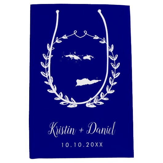 ネイビーブルーヴァージン諸島地図結婚の歓迎スワッグ ミディアムペーパーバッグ (正面)