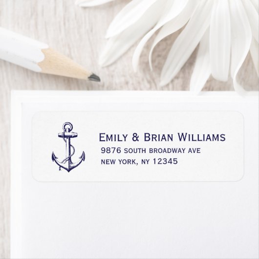 ネイビーブルーヴィンテージいかりイラストレーション ラベル (インサイチュ)