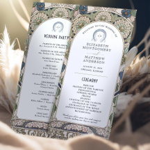 ネイビーブルーヴィンテージウェディングプログラムアールヌーボー