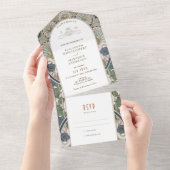 ネイビーブルーヴィンテージオールインワン結婚ズアールヌーボー オールインワン招待状 (貼ってはがせる)