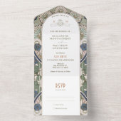 ネイビーブルーヴィンテージオールインワン結婚ズアールヌーボー オールインワン招待状 (内側)