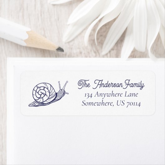 ネイビーブルーヴィンテージカタツムリイラストレーション パーソナライズされた ラベル (インサイチュ)