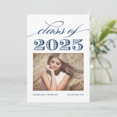 ネイビーブルーヴィンテージクラス2025写真卒業 案内状 (スタンド正面)