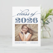 ネイビーブルーヴィンテージクラス2025写真卒業 案内状 (スタンド正面)
