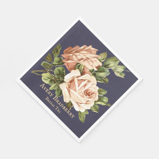 ネイビーブルーヴィンテージバラブライダル茶 スタンダードランチョンナプキン (角)