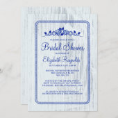 ネイビーブルーヴィンテージバーンウッドブライダルシャワー招待状 招待状 (正面/裏面)