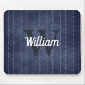 ネイビーブルーヴィンテージピンストライプレトロモノグラム マウスパッド (正面)