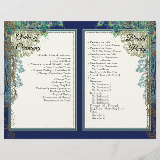 ネイビーブルーヴィンテージピーコックフェザー結婚式 プログラム (裏面)