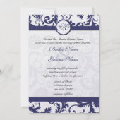 ネイビーブルーヴィンテージフローラダマスクモノグラム結婚ズ 招待状 (裏面)