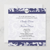 ネイビーブルーヴィンテージフローラダマスクモノグラム結婚ズ 招待状 (正面)