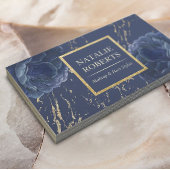 ネイビーブルーヴィンテージフローラメイクアップアーティストヘアサロン 名刺